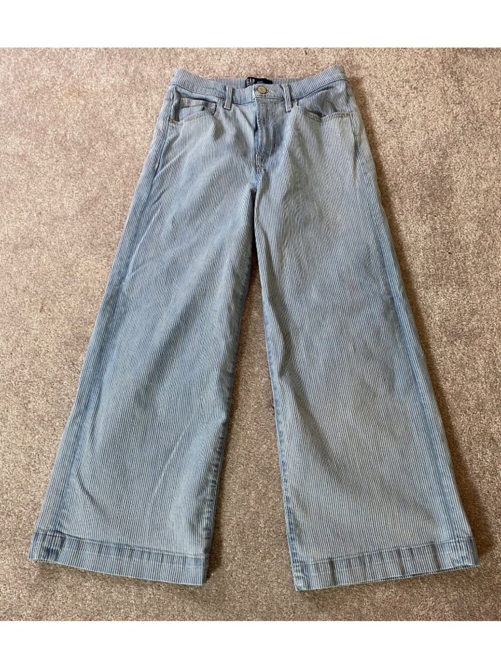 Gap High Rise Wide-Leg Crop Railroad Striped Pants 4/27R Blue Cotton Blend